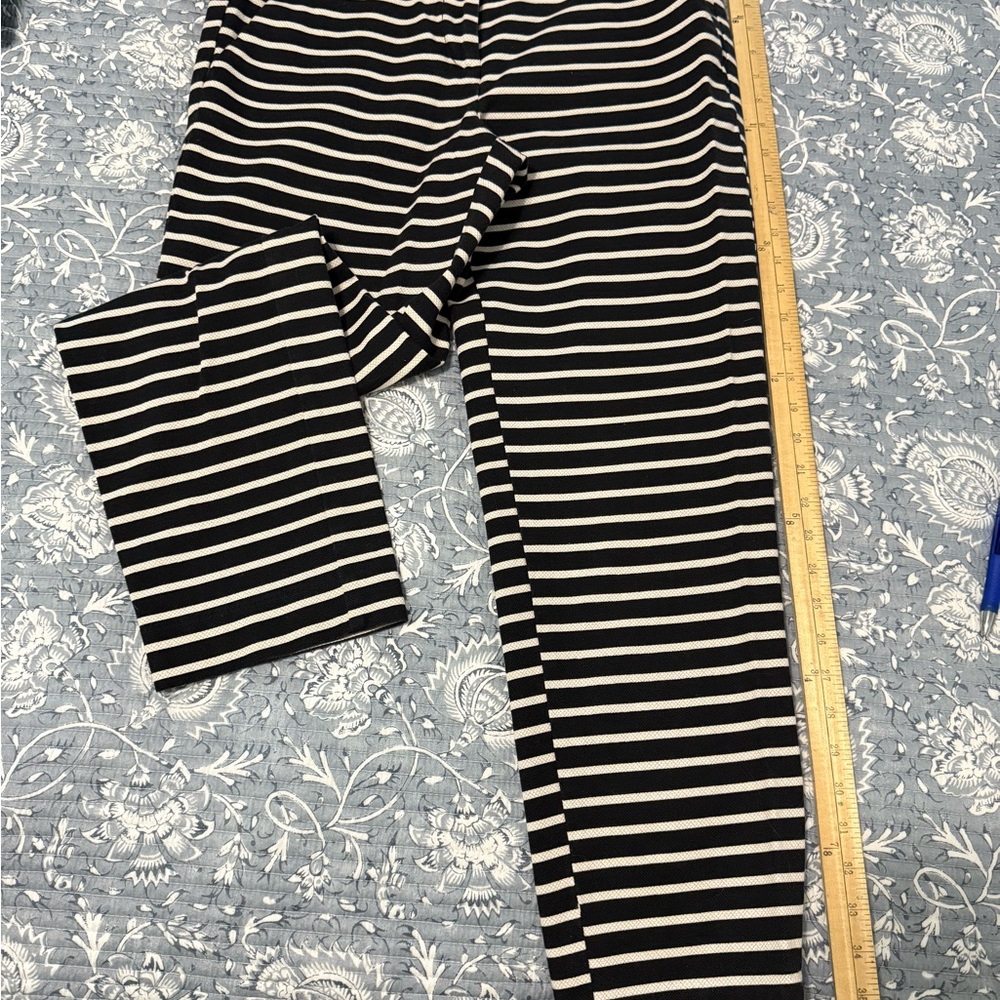 LOFT Marissa Black and Cream Striped Trousers